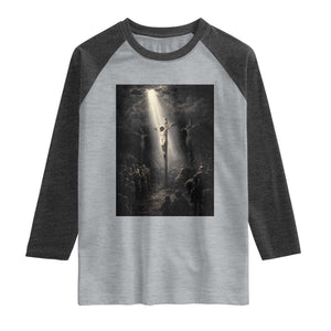 Jesus Christ Crucifixion Scene Religious Christian Easter Raglan Shirt TS11 Heather Gray Heather Charcoal Print Your Wear