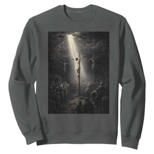 Jesus Christ Crucifixion Scene Religious Christian Easter Sweatshirt TS11 Dark Heather Print Your Wear