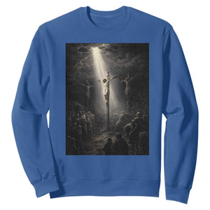 Jesus Christ Crucifixion Scene Religious Christian Easter Sweatshirt TS11 Royal Blue Print Your Wear