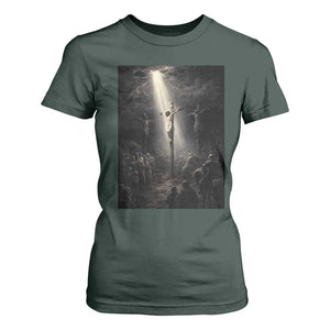 Jesus Christ Crucifixion Scene Religious Christian Easter T Shirt For Women TS11 Dark Forest Green Print Your Wear