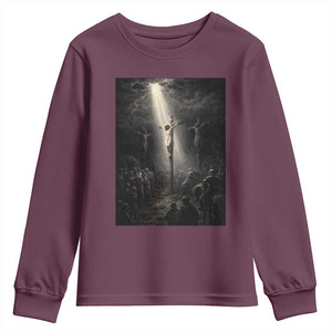 Jesus Christ Crucifixion Scene Religious Christian Easter Youth Sweatshirt TS11 Maroon Print Your Wear