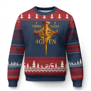 Christian One Cross Three Nails Four Given Ugly Christmas Sweater Jesus God TS11 Navy Red Print Your Wear