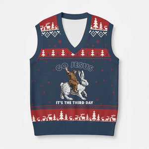 Funny Christian Easter V-Neck Knit Sweater Vest Go Jesus It Is The Third Day Religious Bunny TS11 Navy Red Print Your Wear