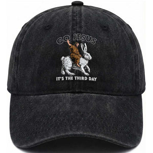 Funny Christian Easter Washed Cotton Baseball Cap Go Jesus It Is The Third Day Religious Bunny TS11 Washed Cap Universal Fit Black Print Your Wear