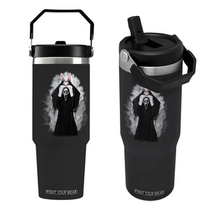 Funny Scary Bunny Face Ghost Heart Hand Sign Easter Day Flip Straw Tumbler TS11 One Size: 30 oz Black Print Your Wear