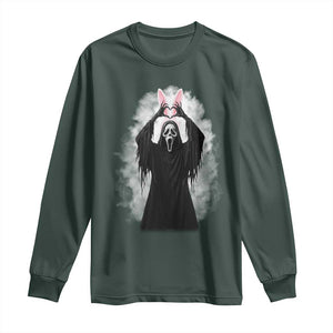 Funny Scary Bunny Face Ghost Heart Hand Sign Easter Day Long Sleeve Shirt TS11 Dark Forest Green Print Your Wear