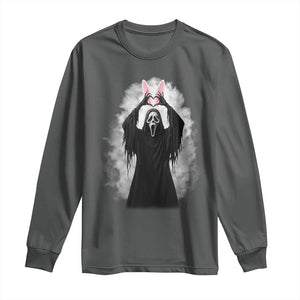 Funny Scary Bunny Face Ghost Heart Hand Sign Easter Day Long Sleeve Shirt TS11 Dark Heather Print Your Wear