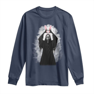 Funny Scary Bunny Face Ghost Heart Hand Sign Easter Day Long Sleeve Shirt TS11 Navy Print Your Wear