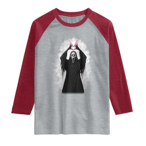 Funny Scary Bunny Face Ghost Heart Hand Sign Easter Day Raglan Shirt TS11 Heather Gray Heather Red Print Your Wear