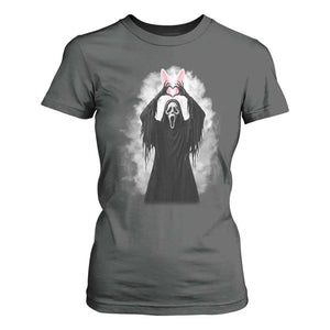 Funny Scary Bunny Face Ghost Heart Hand Sign Easter Day T Shirt For Women TS11 Dark Heather Print Your Wear