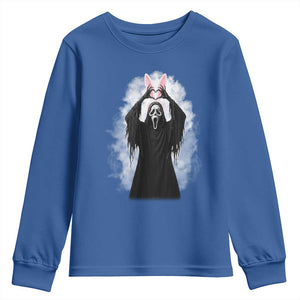 Funny Scary Bunny Face Ghost Heart Hand Sign Easter Day Youth Sweatshirt TS11 Royal Blue Print Your Wear