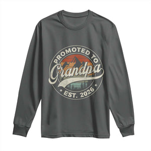 Promoted To Grandpa Est 2026 Long Sleeve Shirt Grandparents Baby Announcement Retro Mountain TS11 Dark Heather Print Your Wear