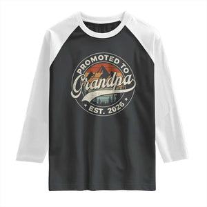 Promoted To Grandpa Est 2026 Raglan Shirt Grandparents Baby Announcement Retro Mountain TS11 Black White Print Your Wear