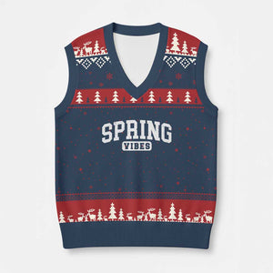 Spring Vibes V-Neck Knit Sweater Vest Spring Break Easter Day Bold Text TS11 Navy Red Print Your Wear