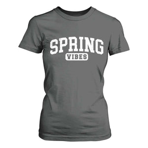 Spring Vibes T Shirt For Women Spring Break Easter Day Bold Text TS11 Dark Heather Print Your Wear