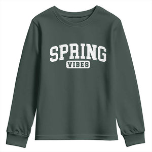 Spring Vibes Youth Sweatshirt Spring Break Easter Day Bold Text TS11 Dark Forest Green Print Your Wear