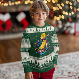 Funny Banana Baseball Drip Ugly Christmas Sweater Lets Go Bananas Ice Cream Dripping Sport TS11 Forest Green Beige Print Your Wear