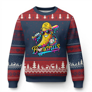 Funny Banana Baseball Drip Ugly Christmas Sweater Lets Go Bananas Ice Cream Dripping Sport TS11 Navy Red Print Your Wear