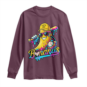 Funny Banana Baseball Drip Long Sleeve Shirt Lets Go Bananas Ice Cream Dripping Sport TS11 Maroon Print Your Wear