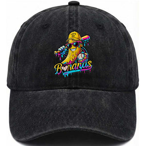 Funny Banana Baseball Drip Washed Cotton Baseball Cap Lets Go Bananas Ice Cream Dripping Sport TS11 Washed Cap Universal Fit Black Print Your Wear