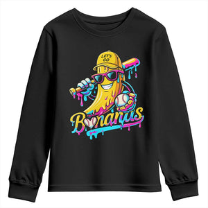 Funny Banana Baseball Drip Youth Sweatshirt Lets Go Bananas Ice Cream Dripping Sport TS11 Black Print Your Wear
