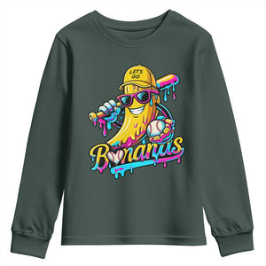 Funny Banana Baseball Drip Youth Sweatshirt Lets Go Bananas Ice Cream Dripping Sport TS11 Dark Forest Green Print Your Wear