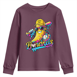 Funny Banana Baseball Drip Youth Sweatshirt Lets Go Bananas Ice Cream Dripping Sport TS11 Maroon Print Your Wear