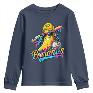 Funny Banana Baseball Drip Youth Sweatshirt Lets Go Bananas Ice Cream Dripping Sport TS11 Navy Print Your Wear