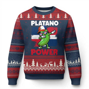 Platano Power Ugly Christmas Sweater Funny Dominican Republic Flag Baseball TS11 Navy Red Print Your Wear