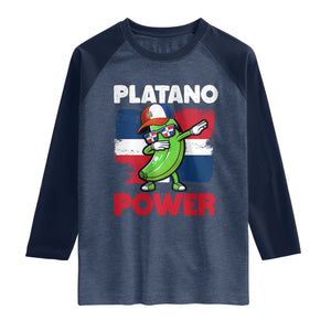 Platano Power Raglan Shirt Funny Dominican Republic Flag Baseball TS11 Heather Denim Navy Print Your Wear