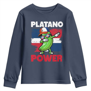 Platano Power Youth Sweatshirt Funny Dominican Republic Flag Baseball TS11 Navy Print Your Wear