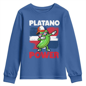 Platano Power Youth Sweatshirt Funny Dominican Republic Flag Baseball TS11 Royal Blue Print Your Wear
