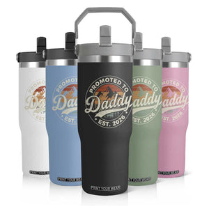 Promoted To Daddy Est 2026 Flip Straw Tumbler Soon to Be Dad Retro Baby Announcement TS11 Print Your Wear