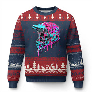 Motocross Helmet Drip Ice Cream Melt Graphic Dirt Bike Racing Ugly Christmas Sweater TS11 Navy Red Print Your Wear