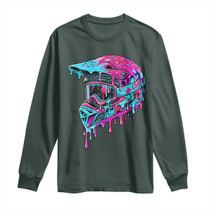 Motocross Helmet Drip Ice Cream Melt Graphic Dirt Bike Racing Long Sleeve Shirt TS11 Dark Forest Green Print Your Wear