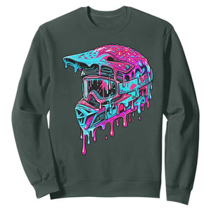 Motocross Helmet Drip Ice Cream Melt Graphic Dirt Bike Racing Sweatshirt TS11 Dark Forest Green Print Your Wear