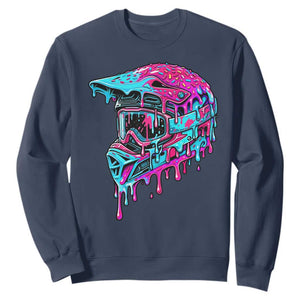 Motocross Helmet Drip Ice Cream Melt Graphic Dirt Bike Racing Sweatshirt TS11 Navy Print Your Wear