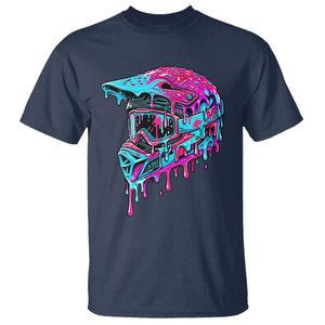 Motocross Helmet Drip Ice Cream Melt Graphic Dirt Bike Racing T Shirt TS11 Navy Print Your Wear