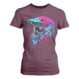 Motocross Helmet Drip Ice Cream Melt Graphic Dirt Bike Racing T Shirt For Women TS11 Maroon Print Your Wear