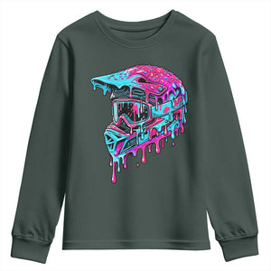 Motocross Helmet Drip Ice Cream Melt Graphic Dirt Bike Racing Youth Sweatshirt TS11 Dark Forest Green Print Your Wear