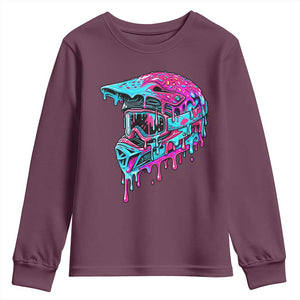 Motocross Helmet Drip Ice Cream Melt Graphic Dirt Bike Racing Youth Sweatshirt TS11 Maroon Print Your Wear