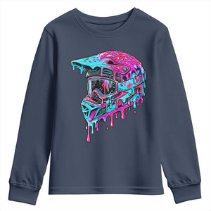 Motocross Helmet Drip Ice Cream Melt Graphic Dirt Bike Racing Youth Sweatshirt TS11 Navy Print Your Wear
