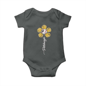 Pittsburgh Sport Retro Baseball Flower Baby Onesie Funny Game Day TS11 Dark Heather Print Your Wear