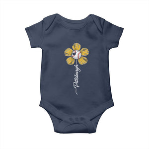 Pittsburgh Sport Retro Baseball Flower Baby Onesie Funny Game Day TS11 Navy Print Your Wear