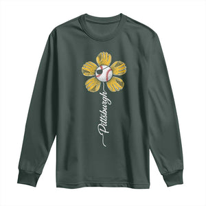 Pittsburgh Sport Retro Baseball Flower Long Sleeve Shirt Funny Game Day TS11 Dark Forest Green Print Your Wear