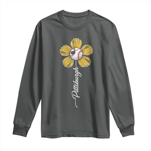 Pittsburgh Sport Retro Baseball Flower Long Sleeve Shirt Funny Game Day TS11 Dark Heather Print Your Wear