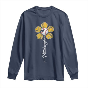 Pittsburgh Sport Retro Baseball Flower Long Sleeve Shirt Funny Game Day TS11 Navy Print Your Wear