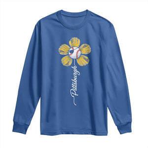 Pittsburgh Sport Retro Baseball Flower Long Sleeve Shirt Funny Game Day TS11 Royal Blue Print Your Wear