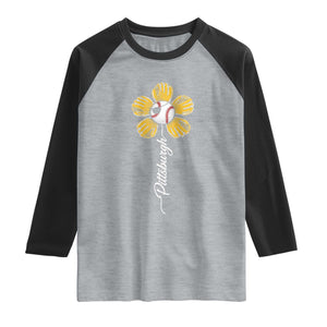Pittsburgh Sport Retro Baseball Flower Raglan Shirt Funny Game Day TS11 Heather Gray Black Print Your Wear