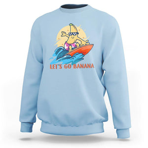 Funny Bananas Sweatshirt Let's Go Banana Surfing Summer Vacation TS11 Light Blue Print Your Wear